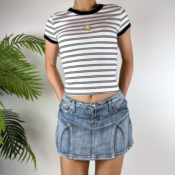 Vintage Y2K Indie Grunge Low Rise Blue Jean Denim Micro Mini Skirt / Size: 7 - Picture 3 of 5